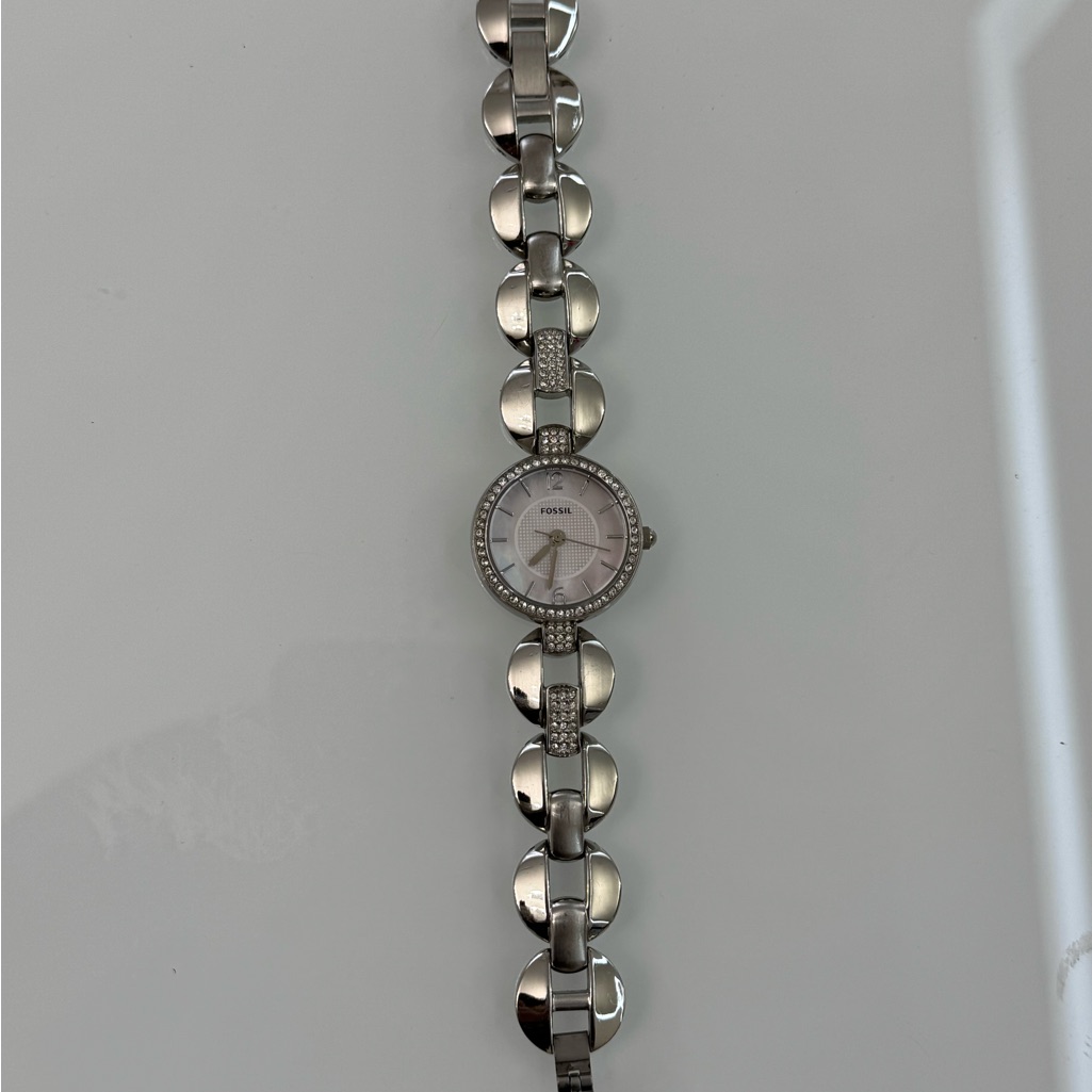 Fossil Silver Bracelet Watch With Crystal Details